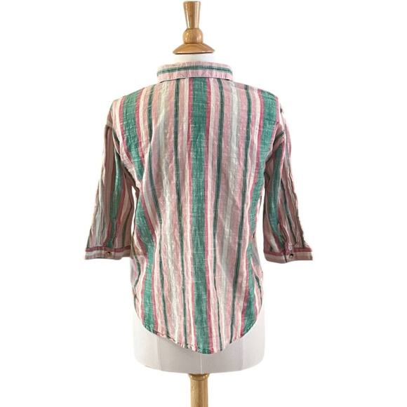 Unique Spectrum Cotton Pastel Striped 3/4 Sleeve Button Down Shirt, Pocket, S - Picture 4 of 13